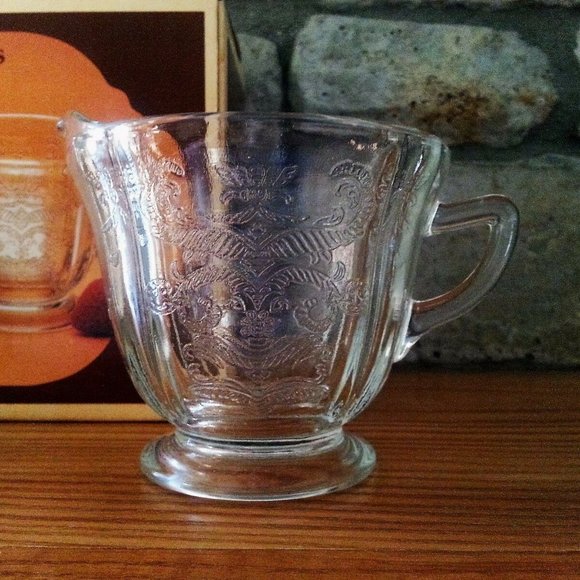 Vtg Depression Sugar Set Madrid Cream Crystal Glass Vintage Recollection Indiana - Picture 2 of 3